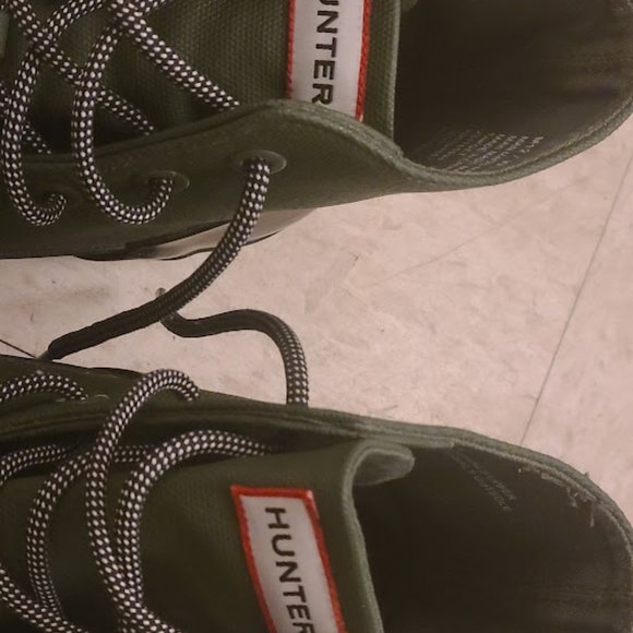 HUNTER GREEN CANVAS & BLACK LEATHER TOE MEN'S RAIN BOOTS/SIZE 12/EXCELLENT COND. - Picture 2 of 11